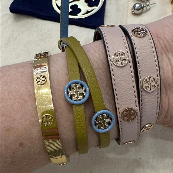 Tory Burch Gold and Leather Wrap Bracelets - Picture 1 of 1